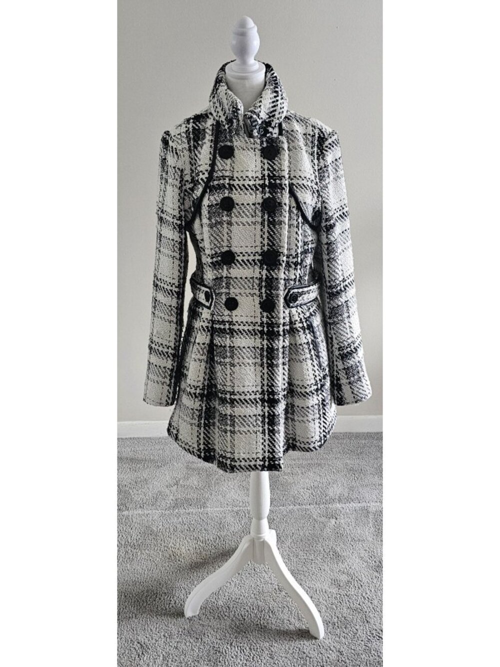 IZ Byer Womens Plaid Peplum Peacoat L Quiet Luxury Capsule Wardrobe READ